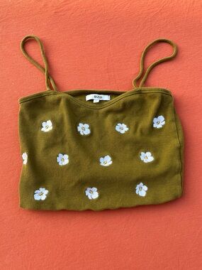 Bershka Olive Green Floral Embroidered Cami